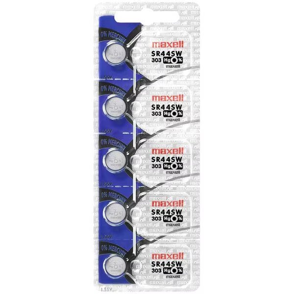 Silver Oxide SR44SW Low Drain Watch Battery Replaces 303/357, 541, PK 5, Maxell, Mfr#: SR44SW